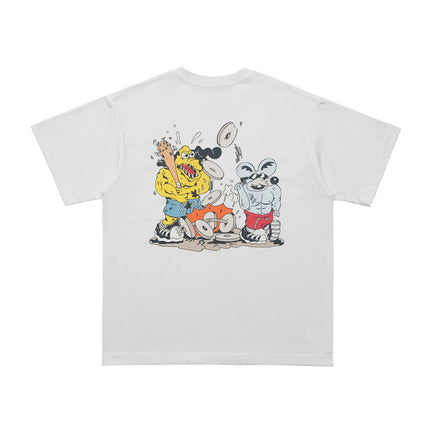LawFoo national fashion American retro heavy 285g cotton cartoon mouse print loose version couple T-shirt fashion