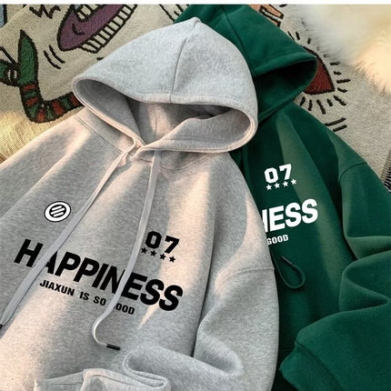 Green Thickened fleece-lined Sweatshirt Jacket Men's Autumn and Winter 2024 New Loose American Ins Fashionable Hooded Boys