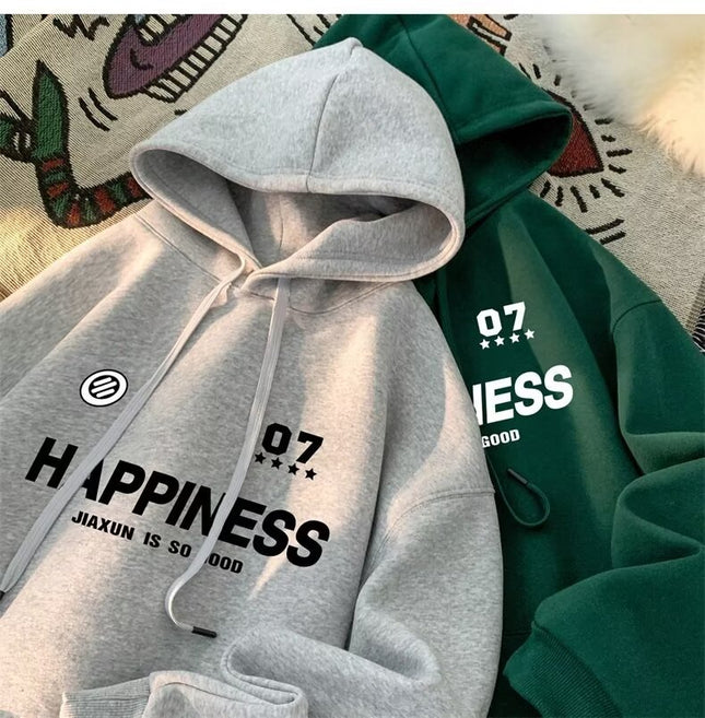 Green Thickened fleece-lined Sweatshirt Jacket Men's Autumn and Winter 2024 New Loose American Ins Fashionable Hooded Boys