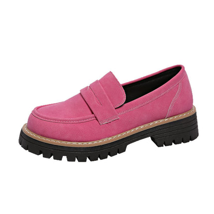 Cross-Border 2025 New Spring and Autumn Loafers Large Size Casual Frosted British Style Women's Shoes Thick Heel Thick Sole Foreign Trade Retro