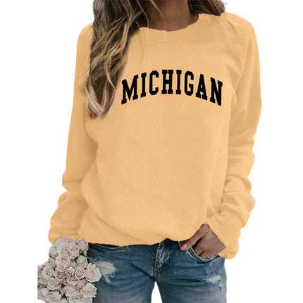 Cross-border supply of European and American foreign trade MICHIGAN printed crew neck sweater top women's coat autumn and winter European size