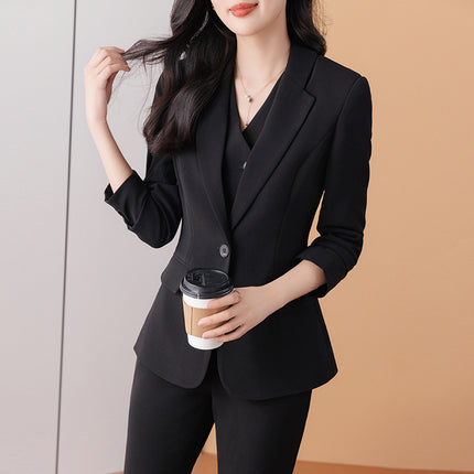 Blue suit suit female 2024 spring and autumn long sleeve professional self-cultivation temperament goddess fan manager white collar tooling suit