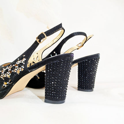 Queenyan Export Open-Toe Women's Shoes and Bags Set, Cut Out Design, Exquisite Hot Diamonds, Elegant Banquet Style