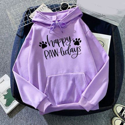 Dog's Feet Happy Pawlidays Printed Hooded Sweatshirt Autumn and Winter European and American Men's and Women's Jacket Coat Cross-border