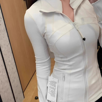 Lulu Same Style Spring and Autumn Women's Sports Jacket Yoga Clothes Top Casual Outdoor Collar Long Yoga Long Sleeve Jacket