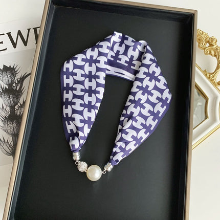 2025 New Magnetic Buckle Silk Scarf Women's Necklace Lazy Summer Pearl Neck Protector Collarbone Scarf Long Headscarf Wholesale