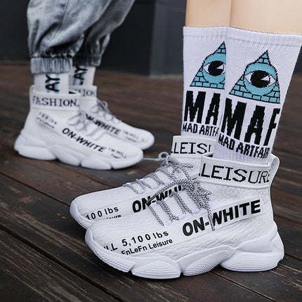 Autumn and Winter high-top flying woven women's shoes casual sneaker breathable socks shoes couple fashion shoes student shoes large size shoes