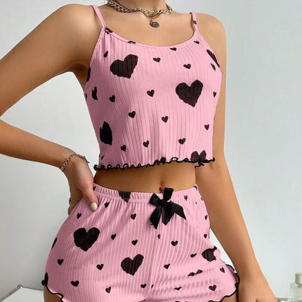 New Cross-Border Women's Heart Pajamas Two-Piece Set Hot Style Pajamas Two-Piece Set Sexy Slim Women's Pajamas