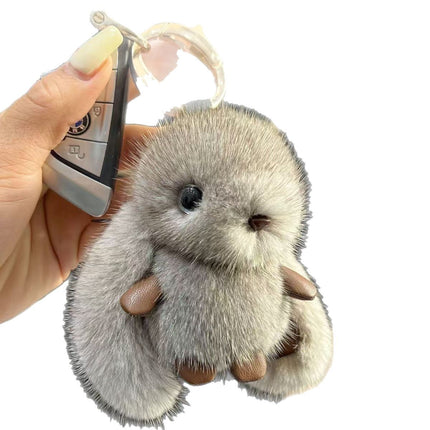 Internet-Famous Big-Eared Rabbit Faux Mink Fur Pendant Wholesale Car Keychain Bag Cute Little Rabbit Doll Car Accessory