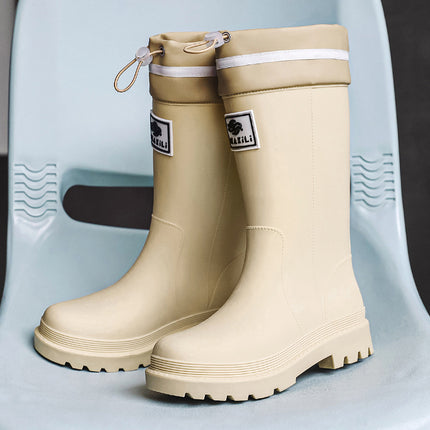 Women's Thick-Soled Rain Boots for Outdoor Wear, Non-Slip Kitchen and Car Wash Water Shoes, Fleece-Lined and Thickened Rain Boots
