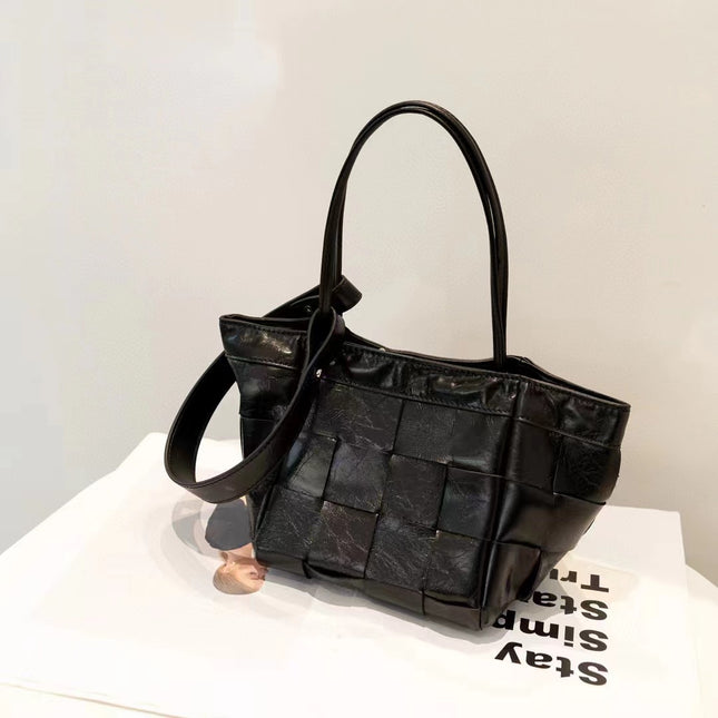 Summer textured leather woven bucket bag fashionable fashionable wings closed-toe layer cowhide mini women's bag underarm bag