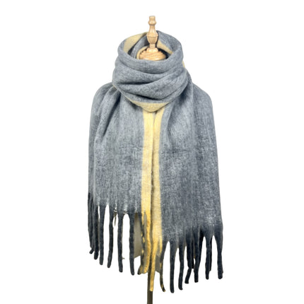 Simple Frame Solid Color Scarf Women's Warm Cashmere Tassel Scarf Autumn and Winter Contrast Color Scarf Cold-proof Shawl