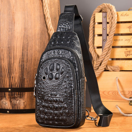 Genuine Leather Men's Chest Bag Men's Cowhide Men's Bag Shoulder Casual Crossbody Bag Crocodile Pattern Chest Bag Small Backpack Bag for Men