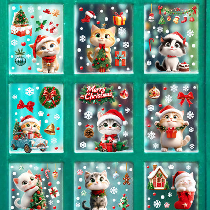 Cross-border New Cute Christmas Cat House Gift Snowflake Glass Stickers Shopping Mall Doors and Windows Flower Decoration Electrostatic Stickers