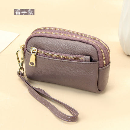 New first layer cowhide hand-held small wallet handbag simple Mini small three zipper leather coin purse for women