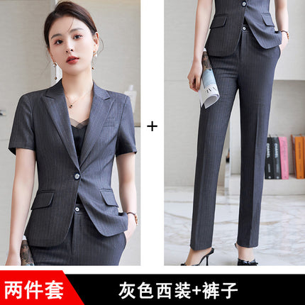 Hotel Front Desk Jewelry Store Work Clothes Classy New Stripesd Suit Suit Women's Summer Thin Short-Sleeved Business Wear