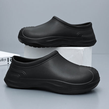 Chef Men's Shoes for Autumn Kitchen, Waterproof, Non-Slip, Oil-Resistant, Wear-Resistant, Slip-On Black Work Safety Shoes