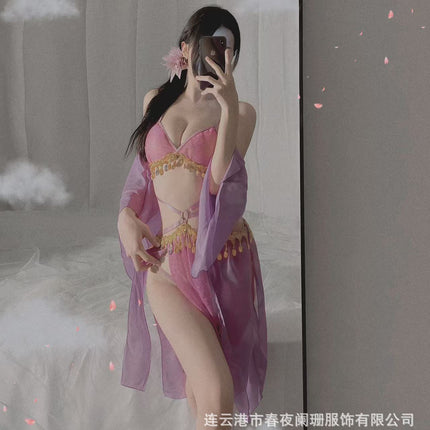 Sexy Underwear Sexy Shoulder Mesh Perspective Nightdress Passionate Hot Bed Temptation Small Chest Shown Big Free Pajamas