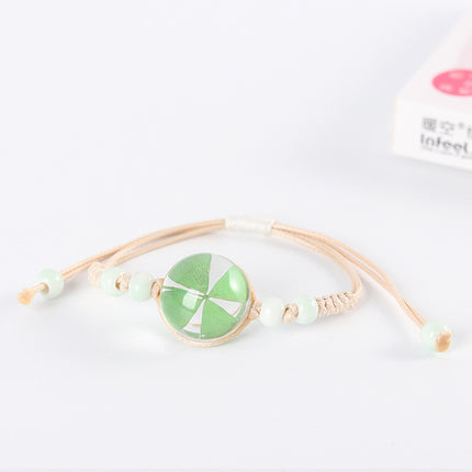 Gypsophila Dried Flower Bracelet for Girls, Students, Best Friends, Couples Gift, Glass Ball Eternal Real Flower Ceramic Couple Bracelet