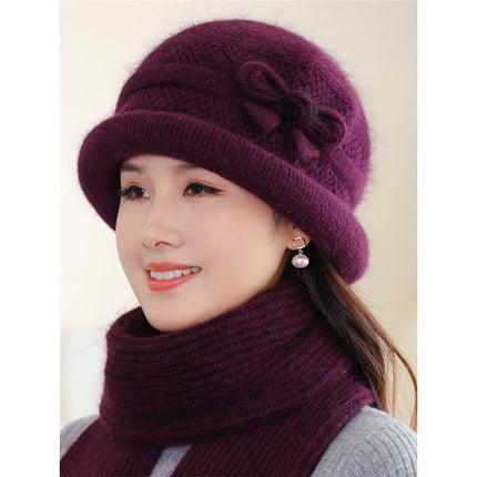 Autumn and winter middle-aged and elderly people hat female mother wool hat fleece-lined cold-proof cotton basin hat grandma old lady knitted hat