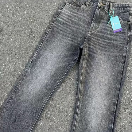 2025 Cross-Border Black and Gray Marble Washed Bootcut Jeans Clean Fit Style Retro Pants Trend