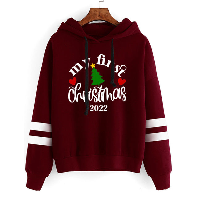 Cross-border European and American foreign trade Christmas tree Christmas printing striped parallel bars hoodie men's and women's European code plus size