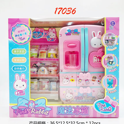 Yiyan pink rabbit kitchen refrigerator mini dressing table cake party simulation medical tools girl play house toy batch
