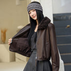5529 retro brown fur collar is not removable / M