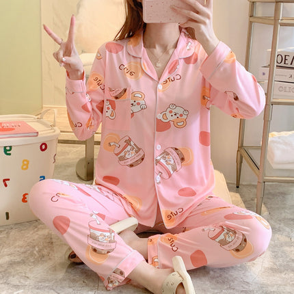 [Factory Wholesale] Women's Pure Cotton Pajamas, Spring and Autumn Style, Long-Sleeved, Long Pants, Can Be Worn Outside, Sweet Student Homewear Set