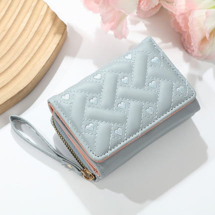 Cross-Border New Women's Short Wallet Simple Embroidered Heart Pu 70% off Card Holder Multi-Card Slot Wallet All-In-One Bag