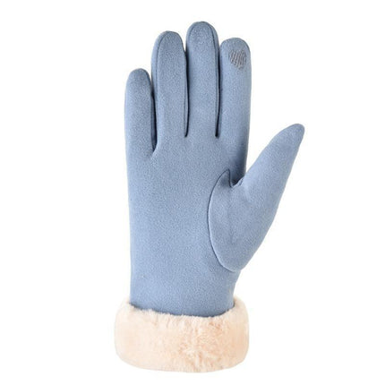 2025 Wholesale Cute Fur Touch Screen Warm Gloves Suede Women's Winter Plus Velvet Thickened Cycling Finger Gloves