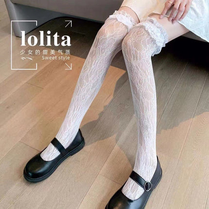 Black Silk Bow Stockings, Long Over-The-Knee Socks for Women, Black Pure Lust Style Sexy Stockings, White Seductive Sexy Stockings