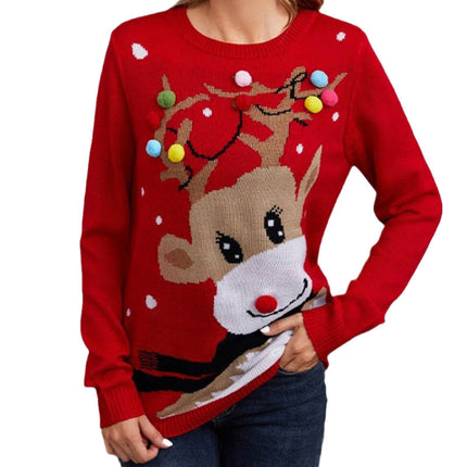 Foreign trade cross-border Europe and the United States autumn and winter small ball elk jacquard sweater Amazon autumn and winter pullover women's Christmas sweater