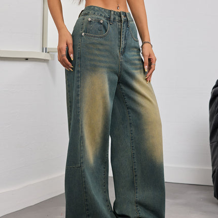 Cross-border Foreign Trade Amazon Europe and America Jeans Female Street Spice Girl Embroidered Washed Nostalgic Loose Mop Pants Trousers