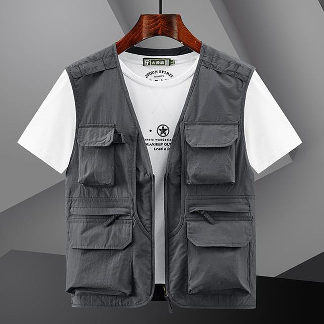 Spring and summer thin multi-pocket work vest men's outdoor photography fishing vest mesh breathable waistcoat quick-drying jacket