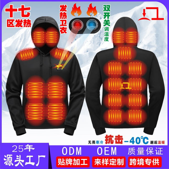 Cross-Border Heating Clothing Winter New Men's Hooded Heating Sweatshirt Electric Heating Sweatshirt Intelligent Constant Temperature Heating Warm Top