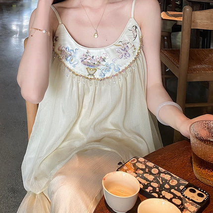 GA Ying Porcelain Cloud Yarn Sweet 2025 Spring/Summer Beautiful New Chinese Girl suit Small Embroidery Three-Piece Set