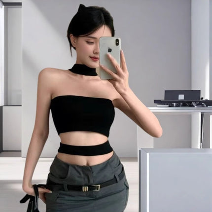 Sexy Backless Camisole Women's Summer Spice Girl Outer Wear Hanging Neck Strapless Beautiful Back Design Top 901