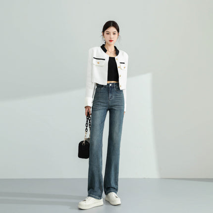 Real Shot of 2025 Autumn and Winter New Products Soft Texture Fabric Design High Waist Straight Jeans for Women
