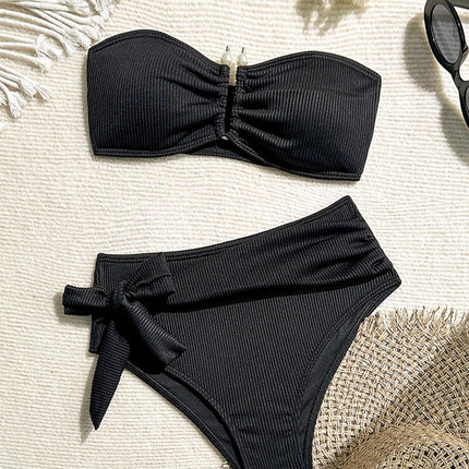 2025 New European and American Swimsuit Women's Flat-chest Bikini Sexy Split High Waist Beach Bikini Foreign Trade Swimsuit