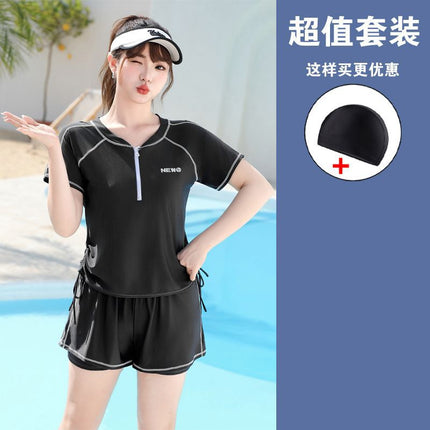 2025 New Sports Swimwear Women's Large Size Plus Size Separates Boxer Briefs Two-Piece Set Conservative Slim Swimwear