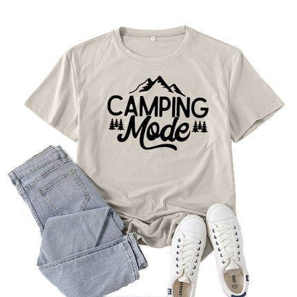 Amazon Supply Camping Mode Printed Short-Sleeved Women's Casual Summer Casual Loose Round Neck European Size