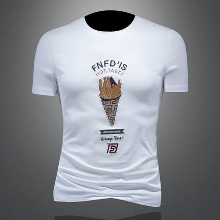 Men's Trendy Versatile Ice Cream Casual Round Neck Short-Sleeved T-Shirt Printed Fashion New Couple