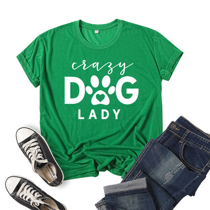 Foreign trade cross-border Crazy dog lady printed short sleeve round neck T-shirt European and American men's and women's summer loose-fitting jacket