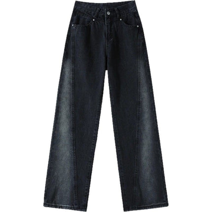 Black and White Gradient Design Sense Wide-leg Jeans Women's Trendy All-match Explosive High Waist Slimming Straight Long Pants