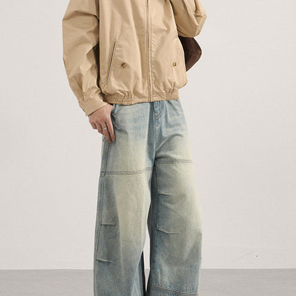 Lktm Men's Clothing American-Style Cleanfit Pleated Scimitar Jeans Unisex Retro Trendy Brand Loose Floor-Length Pants