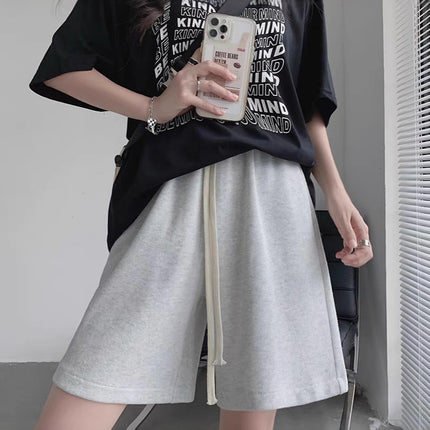 Women's Summer Loose Straight-Leg Sports Shorts, Hong Kong Style, Slimming, Casual, Trendy Ins Wide-Leg Mid-Length Gray Shorts, 5-Point Shorts