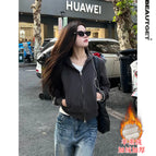 Carbon gray 028 double-ended zipper back panel patchwork jacket (huge thick sherpa style) / S
