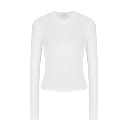 Trendy Slim-Fit Long-Sleeve T-Shirt for Women, Autumn Slimming Round-Neck Short Top, Sexy Base Layer Shirt