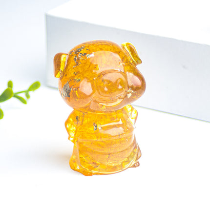 Crystal Gravel Epoxy Zodiac Piglet Car Office Desktop Ornament Decoration Birthday Gift Lucky Amethyst
